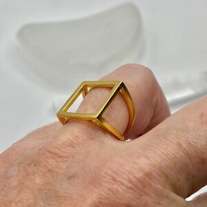 925 Sterling Silver Gold Plated Hollow Square Geometric Ring